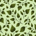 Vector seamless pattern with green foliate twigs.